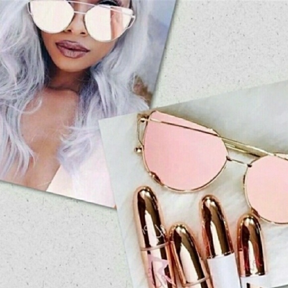 🍭5/$25 Rose Gold Mirrored Cat Eye Sunglasses - Picture 5 of 8